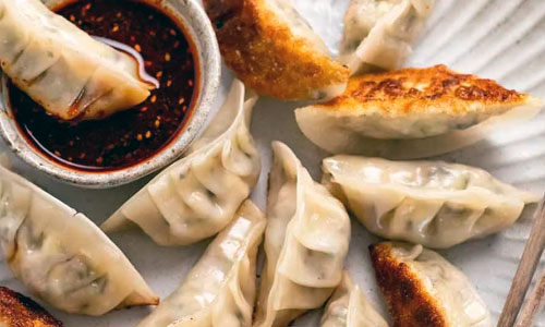 Hot Vegetable Dumplings on a small plate